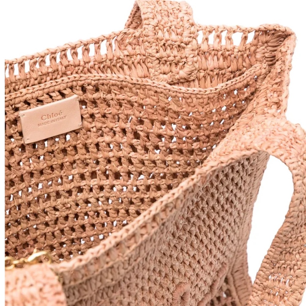 CHLOE Summer Banana logo embroidered raffia tote bag - Picture 3 of 4